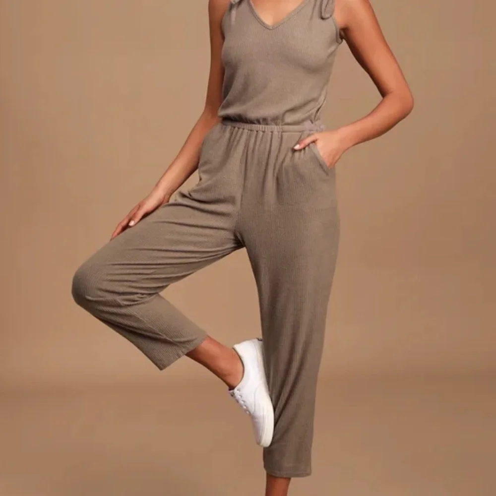 Lulu's Soft Tan Ribbed Jumpsuit - Picture 6 of 9